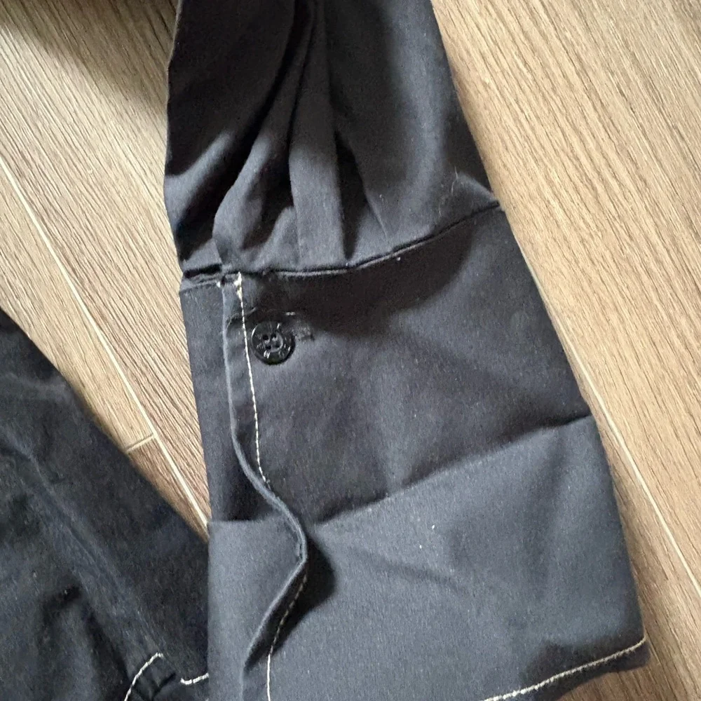 Black Ruffled Front Button-Up Shirt - Picture 7 of 7